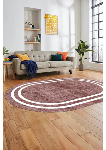 Dijital Kaymaz Yıkanabilir Sade Çerçeveli Yolluk Mutfak Oval Salon Halısı, O-Çerçeveli-30-Bordo, fiyatları