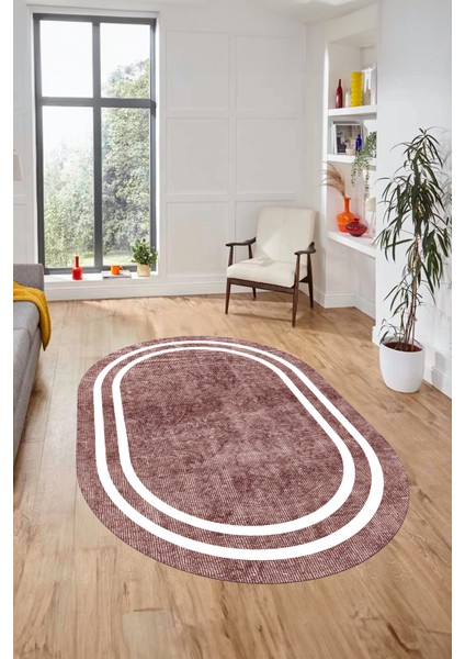 Dijital Kaymaz Yıkanabilir Sade Çerçeveli Yolluk Mutfak Oval Salon Halısı, O-Çerçeveli-30-Bordo, modelleri