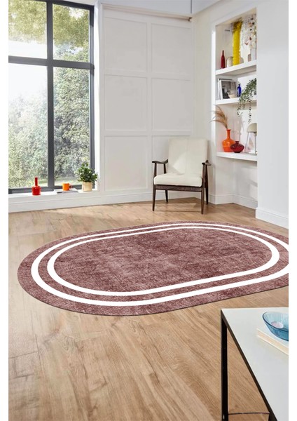 Dijital Kaymaz Yıkanabilir Sade Çerçeveli Yolluk Mutfak Oval Salon Halısı, O-Çerçeveli-30-Bordo, fırsatları