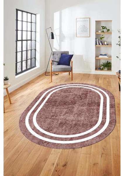 Dijital Kaymaz Yıkanabilir Sade Çerçeveli Yolluk Mutfak Oval Salon Halısı, O-Çerçeveli-30-Bordo, indirimleri