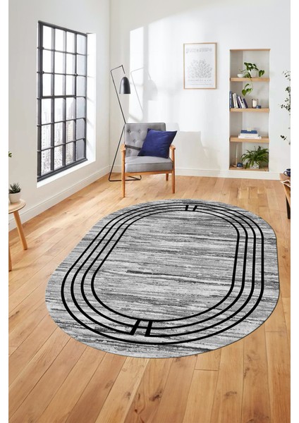 Şık Tasarım Yıkanabilir Kaymaz Çerçeveli Modern Oval Yolluk Salon Halısı, O-Çerçeveli-42-Gri, modelleri