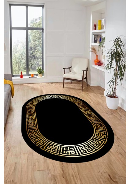 Yeni Şık Tasarım Yıkanabilir Kaymaz Taban Çerçeveli Oval Mutfak Salon Halısı, O-Çerçeveli-36-Siyah, fiyatları