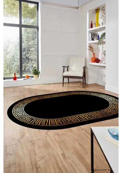 Yeni Şık Tasarım Yıkanabilir Kaymaz Taban Çerçeveli Oval Mutfak Salon Halısı, O-Çerçeveli-36-Siyah, modelleri