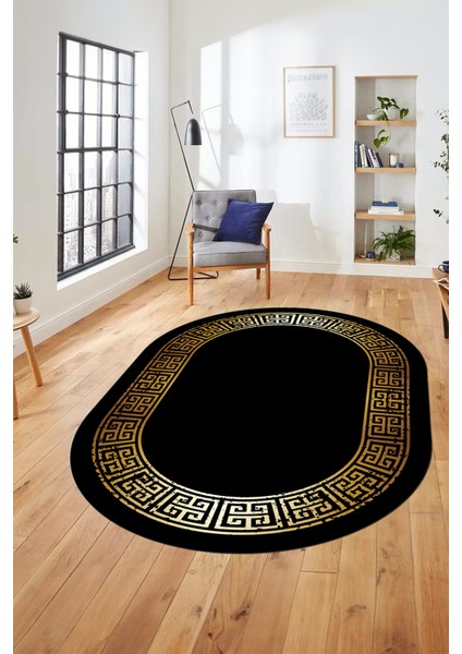 Yeni Şık Tasarım Yıkanabilir Kaymaz Taban Çerçeveli Oval Mutfak Salon Halısı, O-Çerçeveli-36-Siyah, fırsatları