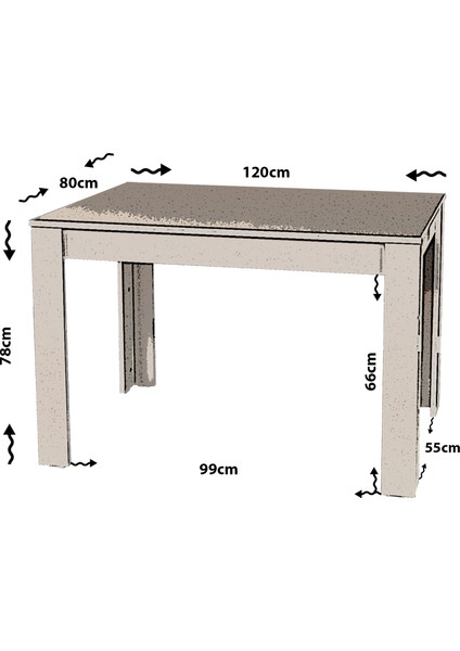 Single Mutfak Yemek Masası, 120x80 cm, Dikdörtgen, Parlak Beyaz