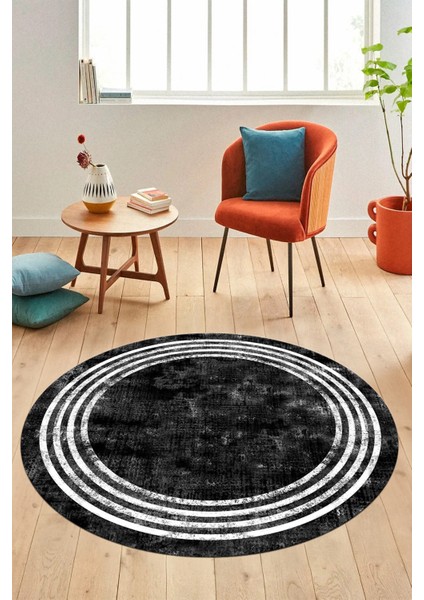 Dijital Kaymaz Taban Yıkanabilir Sade Çerçeveli Yuvarlak Mutfak Salon Halısı, Y-Çerçeveli-06-Siyah, modelleri