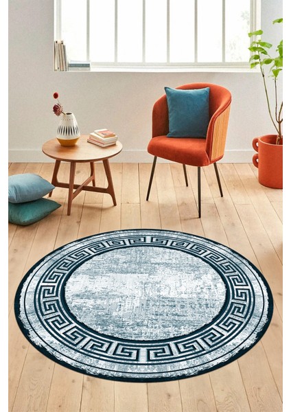 Tasarım Çerçeve Desenli Modern Yıkanabilir Mutfak Yuvarlak Salon Halısı, Y-Çerçeveli-09-Turkuaz, fiyatları