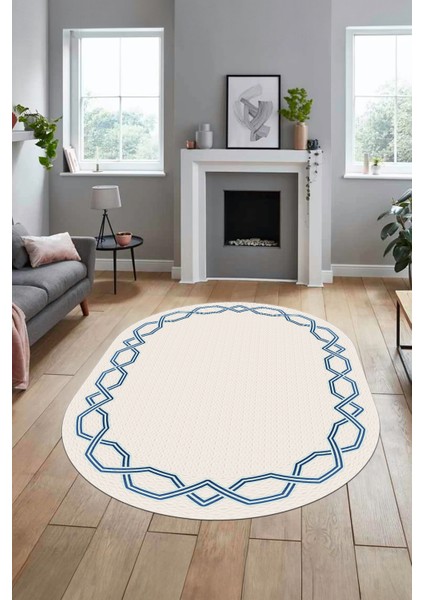 Dijital Kaymaz Yıkanabilir Şık Çerçeveli Ince Oval Yolluk Salon Halısı, O-Çerçeveli-49-Beyaz, fırsatları