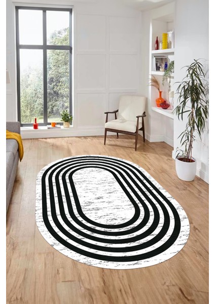 Şık Tasarım Yıkanabilir Kaymaz Çerçeveli Yolluk Oval Salon Halısı, O-Çerçeveli-41-Antrasit,