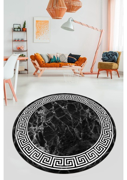 Mermer Çerçeve Desen Modern Yıkanabilir Yolluk Mutfak Yuvarlak Salon Halısı, Y-Çerçveli-17-Antrasit, fiyatları