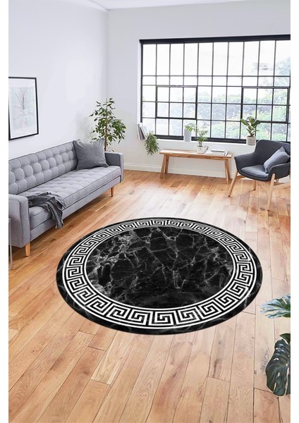 Mermer Çerçeve Desen Modern Yıkanabilir Yolluk Mutfak Yuvarlak Salon Halısı, Y-Çerçveli-17-Antrasit, modelleri
