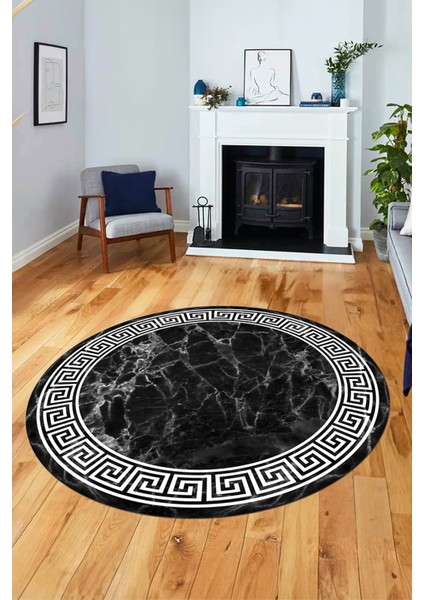Mermer Çerçeve Desen Modern Yıkanabilir Yolluk Mutfak Yuvarlak Salon Halısı, Y-Çerçveli-17-Antrasit, fırsatları
