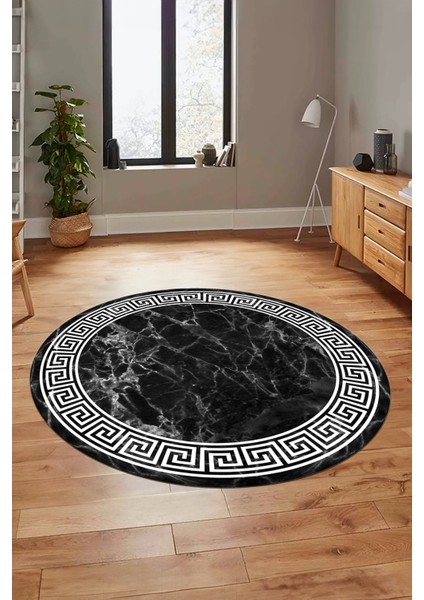 Mermer Çerçeve Desen Modern Yıkanabilir Yolluk Mutfak Yuvarlak Salon Halısı, Y-Çerçveli-17-Antrasit, indirimleri