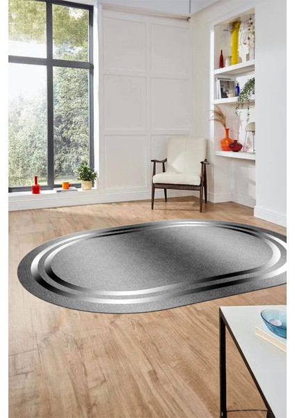 Sade Düz Renk Çerçeveli Yıkanabilir Modern Yolluk Oval Salon Halısı, O-Çerçeveli-39-Gri, fiyatları