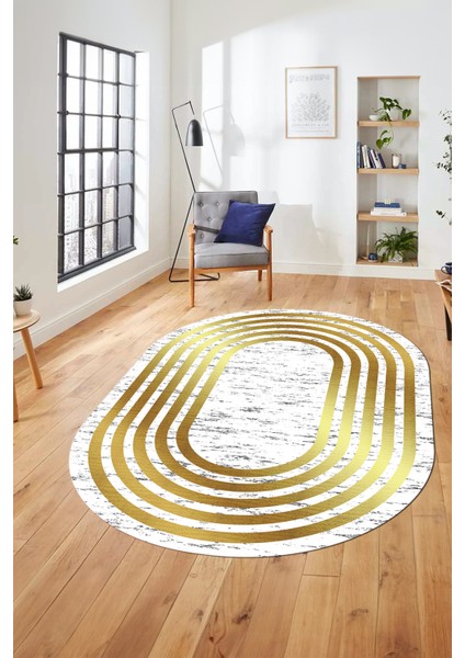 Şık Tasarım Yıkanabilir Kaymaz Çerçeveli Yolluk Oval Salon Halısı, O-Çerçeveli-41-Gold, modelleri