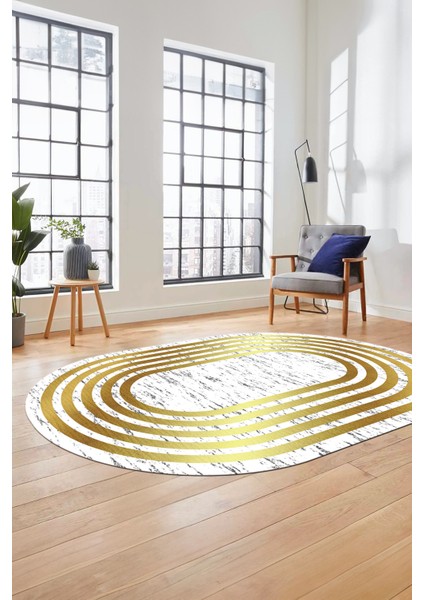 Şık Tasarım Yıkanabilir Kaymaz Çerçeveli Yolluk Oval Salon Halısı, O-Çerçeveli-41-Gold, fırsatları