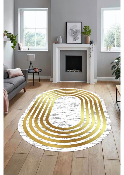 Şık Tasarım Yıkanabilir Kaymaz Çerçeveli Yolluk Oval Salon Halısı, O-Çerçeveli-41-Gold, indirimleri