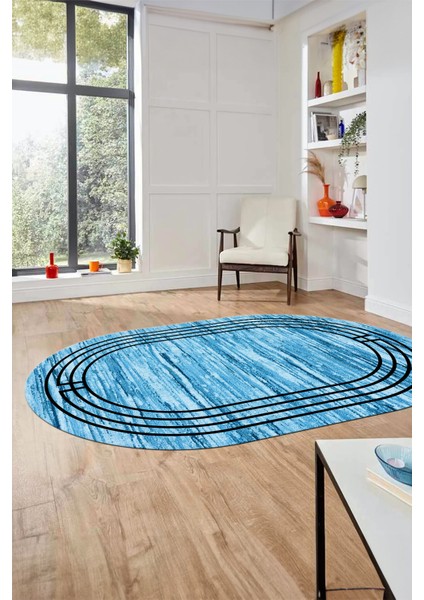 Şık Tasarım Yıkanabilir Kaymaz Çerçeveli Modern Oval Yolluk Salon Halısı, O-Çerçeveli-42-Mavi, fiyatları