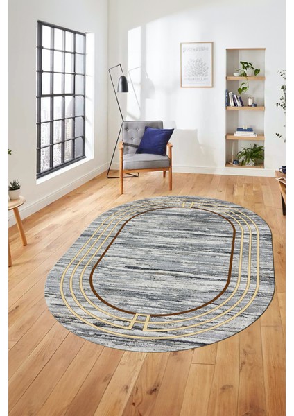 Şık Tasarım Yıkanabilir Kaymaz Çerçeveli Modern Oval Yolluk Salon Halısı, O-Çerçeveli-42-Vizon, modelleri