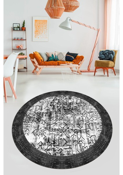 Iskandinav Çerçeveli Modern Yıkanabilir Yolluk Mutfak Yuvarlak Salon Halısı, Y-Çerçeveli-16-Gri,