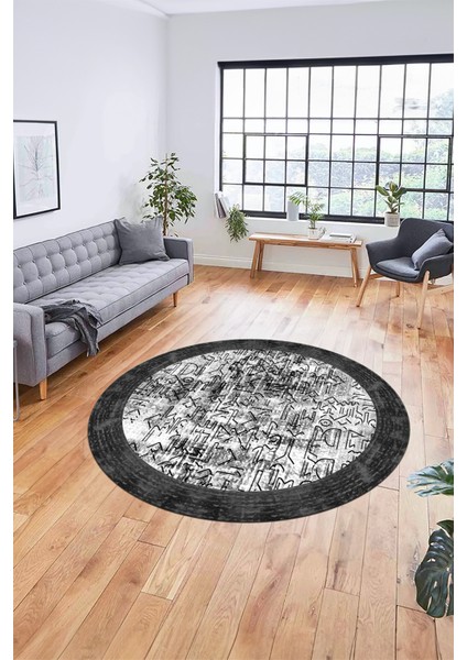 Iskandinav Çerçeveli Modern Yıkanabilir Yolluk Mutfak Yuvarlak Salon Halısı, Y-Çerçeveli-16-Gri,