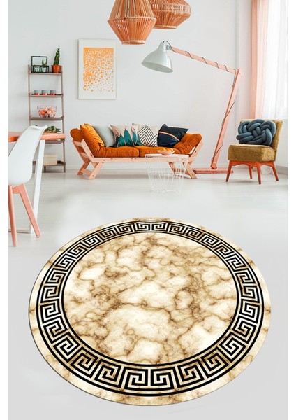 Mermer Çerçeve Desen Modern Yıkanabilir Yolluk Mutfak Yuvarlak Salon Halısı, Y-Çerçeveli-17-Bej, fiyatları