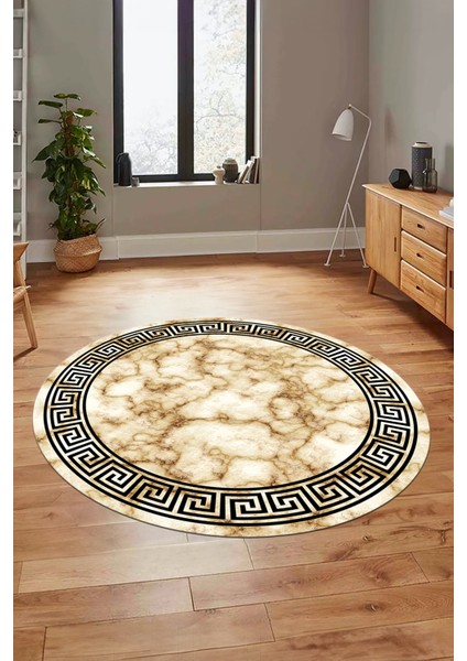 Mermer Çerçeve Desen Modern Yıkanabilir Yolluk Mutfak Yuvarlak Salon Halısı, Y-Çerçeveli-17-Bej, indirimleri