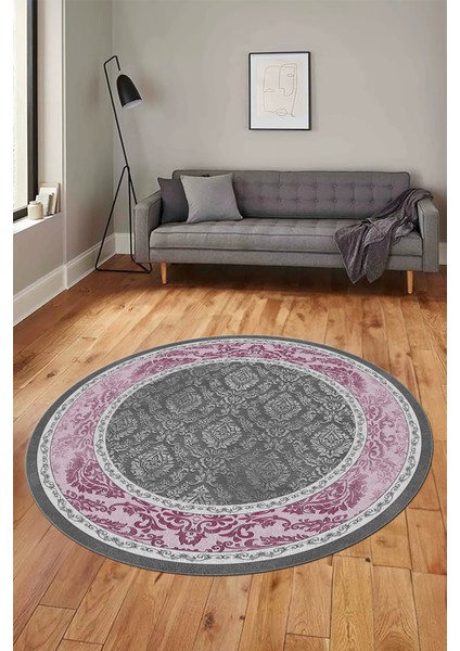 Şık Çerçeve Desenli Modern Yıkanabilir Yolluk Mutfak Yuvarlak Salon Halısı, Y-Çerçeveli-21-Pembe, indirimleri