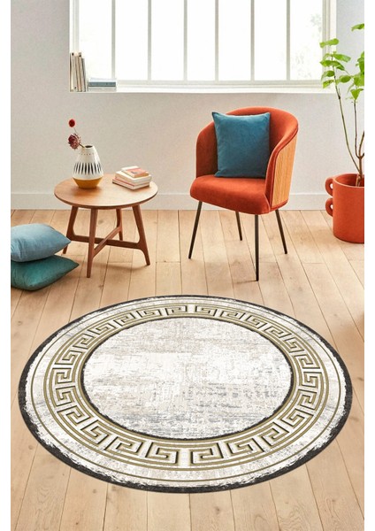 Tasarım Çerçeve Desenli Modern Yıkanabilir Mutfak Yuvarlak Salon Halısı, Y-Çerçeveli-09-Gold, fiyatları