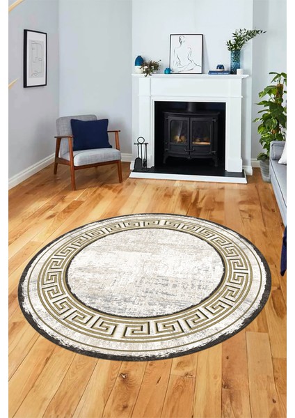 Tasarım Çerçeve Desenli Modern Yıkanabilir Mutfak Yuvarlak Salon Halısı, Y-Çerçeveli-09-Gold, indirimleri