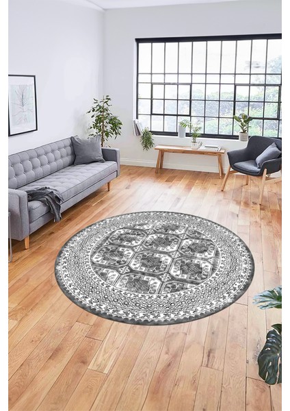Etnik Çerçeve Desen Modern Yıkanabilir Yolluk Mutfak Yuvarlak Salon Halısı, Y-Çerçeveli-20-Gri, modelleri