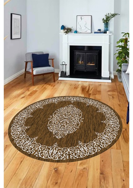 Klasik Çerçeve Desenli Yıkanabilir Kaymaz Yolluk Mutfak Yuvarlak Salon Halısı, Y-Çerçeveli-22-Kahve, modelleri