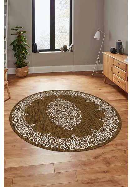Klasik Çerçeve Desenli Yıkanabilir Kaymaz Yolluk Mutfak Yuvarlak Salon Halısı, Y-Çerçeveli-22-Kahve, fırsatları