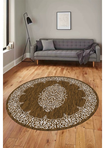 Klasik Çerçeve Desenli Yıkanabilir Kaymaz Yolluk Mutfak Yuvarlak Salon Halısı, Y-Çerçeveli-22-Kahve, indirimleri