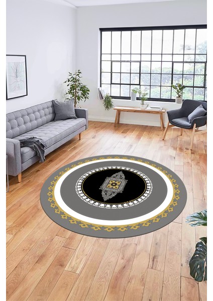 Klasik Çerçeve Desen Yıkanabilir Kaymaz Yolluk Mutfak Yuvarlak Salon Halısı, Y-Çerçeveli-23-Sarı, fiyatları