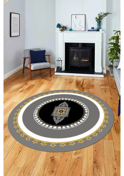 Klasik Çerçeve Desen Yıkanabilir Kaymaz Yolluk Mutfak Yuvarlak Salon Halısı, Y-Çerçeveli-23-Sarı, modelleri