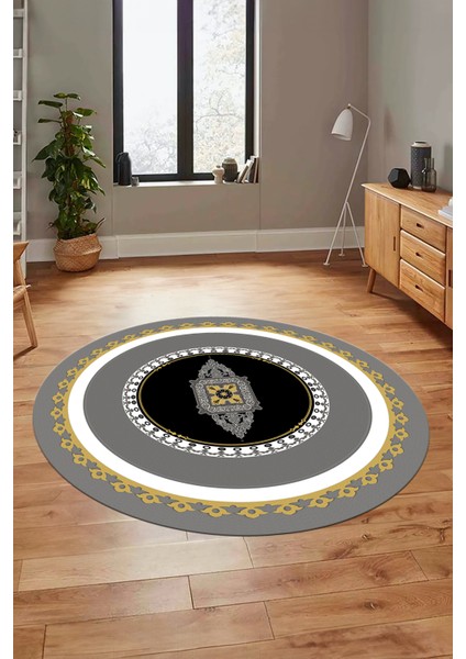 Klasik Çerçeve Desen Yıkanabilir Kaymaz Yolluk Mutfak Yuvarlak Salon Halısı, Y-Çerçeveli-23-Sarı, fırsatları