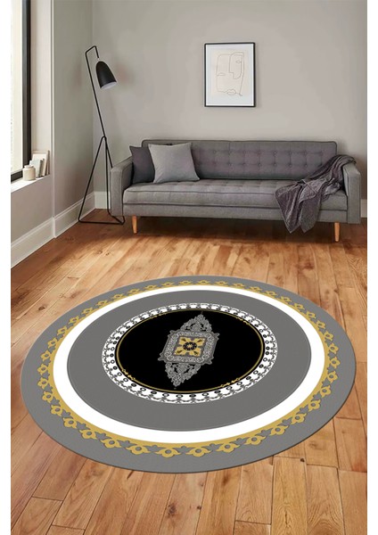 Klasik Çerçeve Desen Yıkanabilir Kaymaz Yolluk Mutfak Yuvarlak Salon Halısı, Y-Çerçeveli-23-Sarı, indirimleri