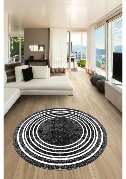 Dijital Kaymaz Yıkanabilir Çerçeveli Yolluk Mutfak Yuvarlak Salon Halısı, Y-Çerçeveli-08-Antrasit, fiyatları