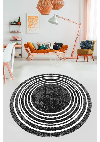 Dijital Kaymaz Yıkanabilir Çerçeveli Yolluk Mutfak Yuvarlak Salon Halısı, Y-Çerçeveli-08-Antrasit, fırsatları