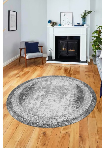 Sade Çerçeve Desen Modern Yıkanabilir Yolluk Mutfak Yuvarlak Salon Halısı, Y-Çerçeveli-14-Gri, indirimleri
