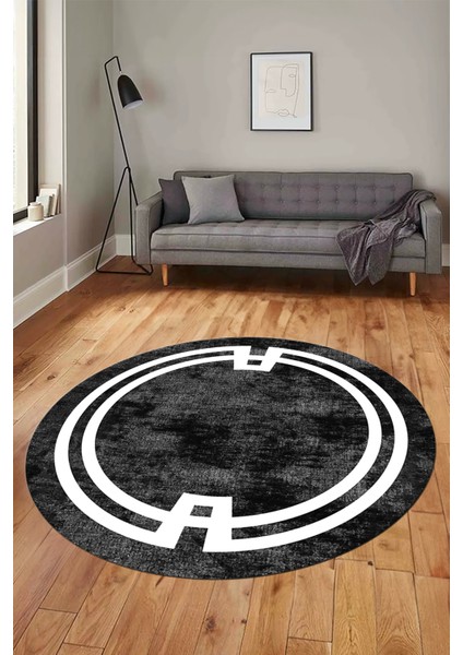 Çerçeve Sade Desen Yıkanabilir Kaymaz Yolluk Mutfak Yuvarlak Salon Halısı, Y-Çerçeve-33-Antrasit, modelleri