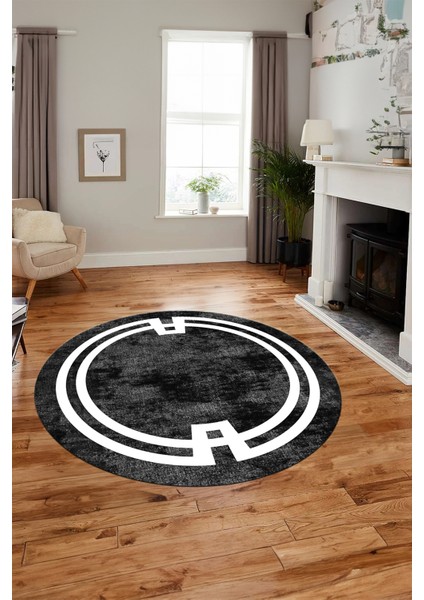 Çerçeve Sade Desen Yıkanabilir Kaymaz Yolluk Mutfak Yuvarlak Salon Halısı, Y-Çerçeve-33-Antrasit, fırsatları