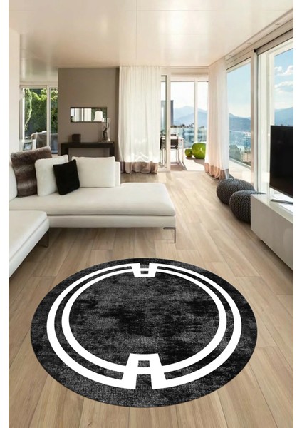 Çerçeve Sade Desen Yıkanabilir Kaymaz Yolluk Mutfak Yuvarlak Salon Halısı, Y-Çerçeve-33-Antrasit, indirimleri