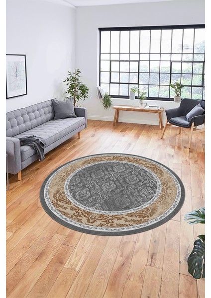 Şık Çerçeve Desenli Modern Yıkanabilir Yolluk Mutfak Yuvarlak Salon Halısı, Y-Çerçeveli-21-Kahve, fiyatları