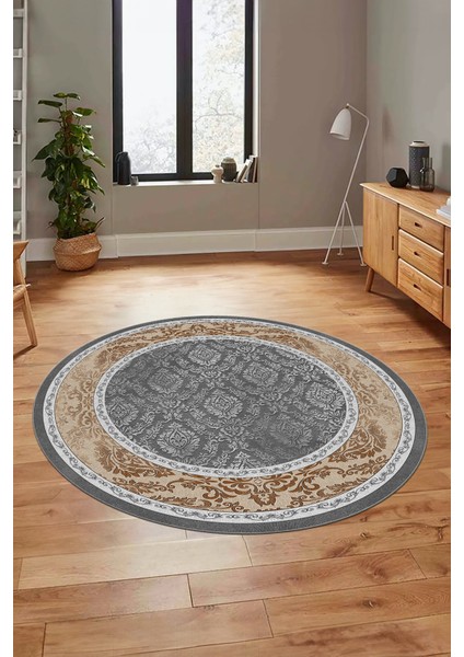 Şık Çerçeve Desenli Modern Yıkanabilir Yolluk Mutfak Yuvarlak Salon Halısı, Y-Çerçeveli-21-Kahve, fırsatları