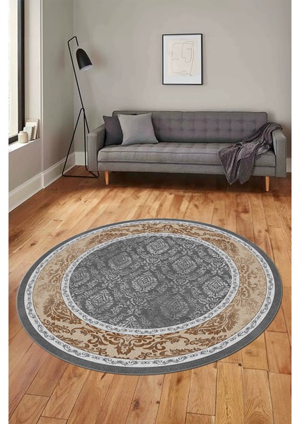 Şık Çerçeve Desenli Modern Yıkanabilir Yolluk Mutfak Yuvarlak Salon Halısı, Y-Çerçeveli-21-Kahve, indirimleri