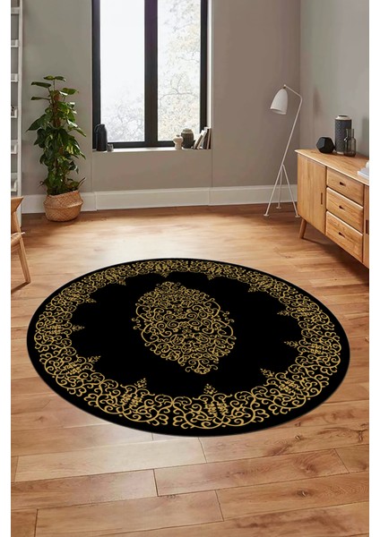 Klasik Çerçeve Desenli Yıkanabilir Kaymaz Yolluk Mutfak Yuvarlak Salon Halısı, Y-Çerçeveli-22-Siyah, fırsatları