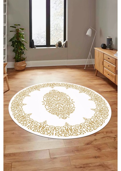 Klasik Çerçeve Desenli Yıkanabilir Kaymaz Yolluk Mutfak Yuvarlak Salon Halısı, Y-Çerçeveli-22-Beyaz, fırsatları