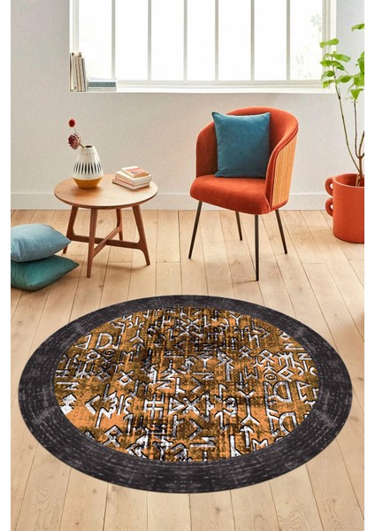 Iskandinav Çerçeveli Modern Yıkanabilir Yolluk Mutfak Yuvarlak Salon Halısı, Y-Çerçeveli-16-Turuncu,